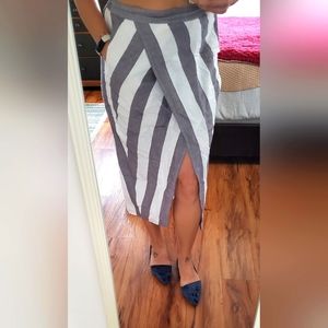 Versatile Vertical-Striped Pencil Skirt with Diagonal Front Slit